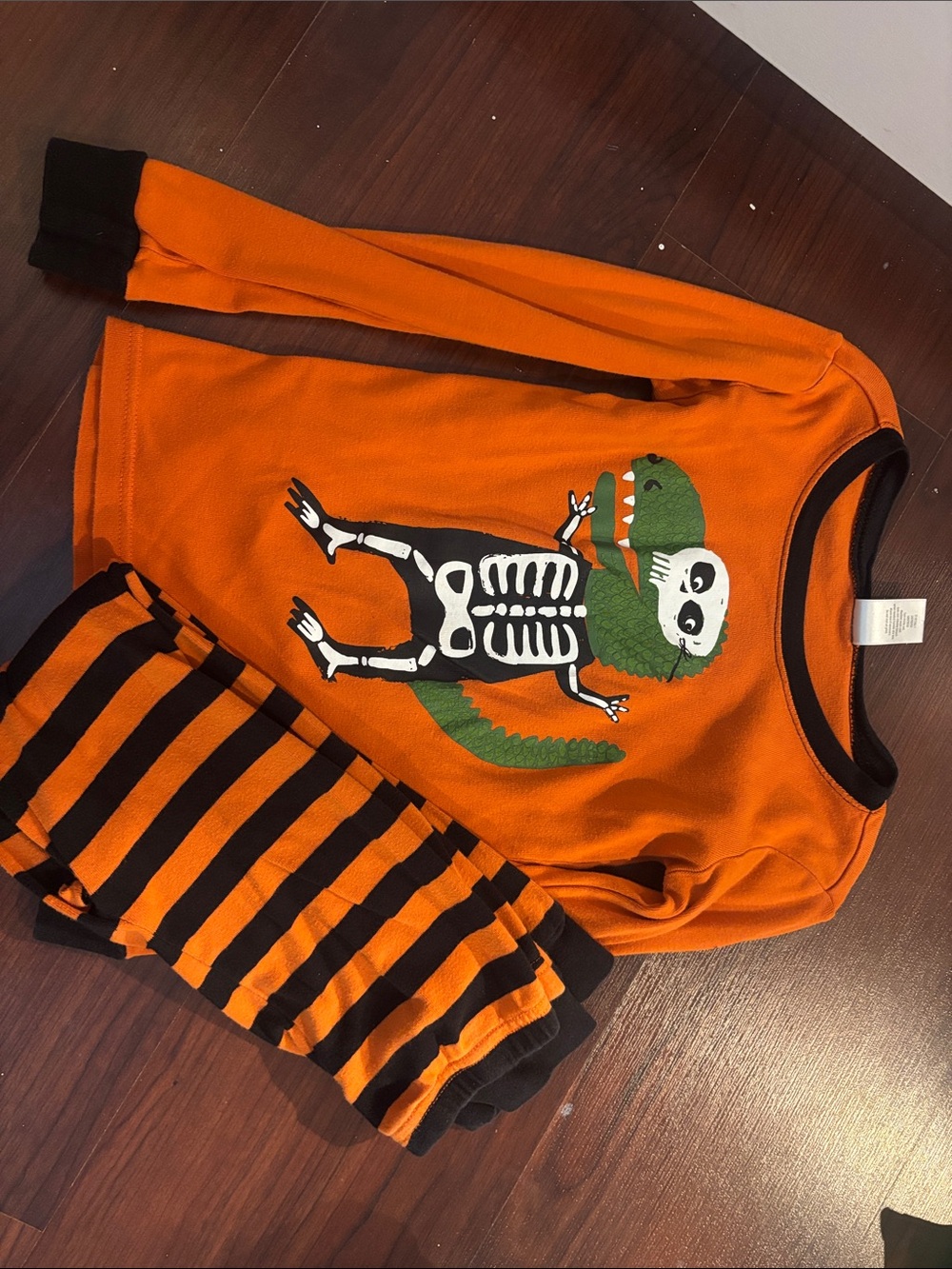Orange Halloween Skeleton-Alligator Pajama Set
